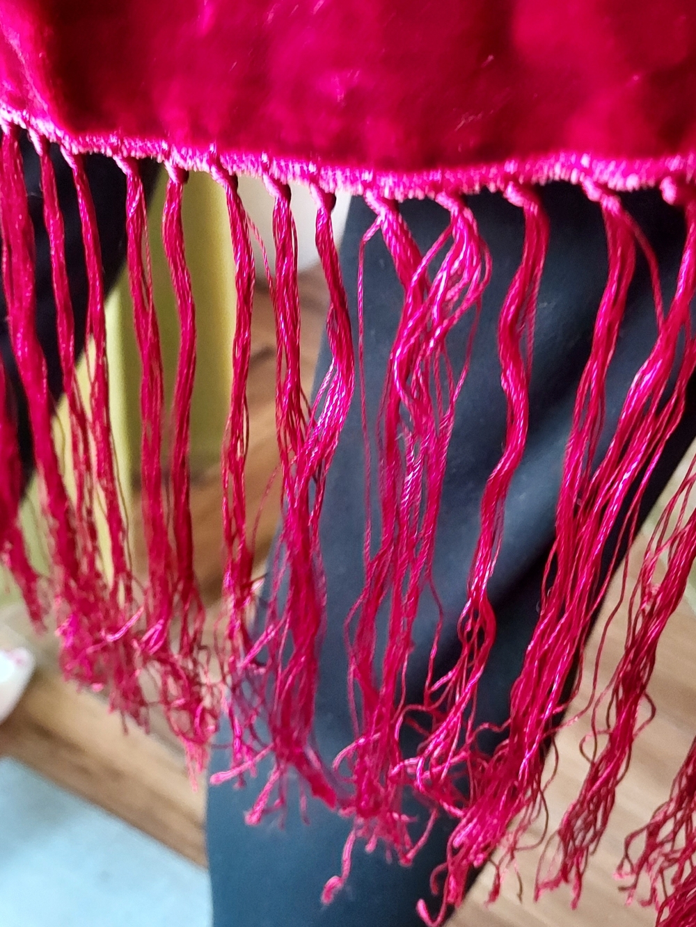 Luxurious Red Velvet Fringe Burn- Out Wrap Women's Accessory. 70 X 38 - Picture 6 of 11